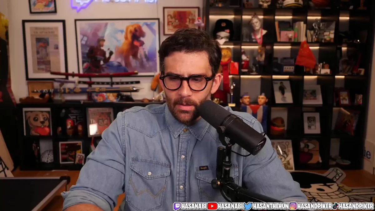 Hassan Piker Streaming in a blue shirt