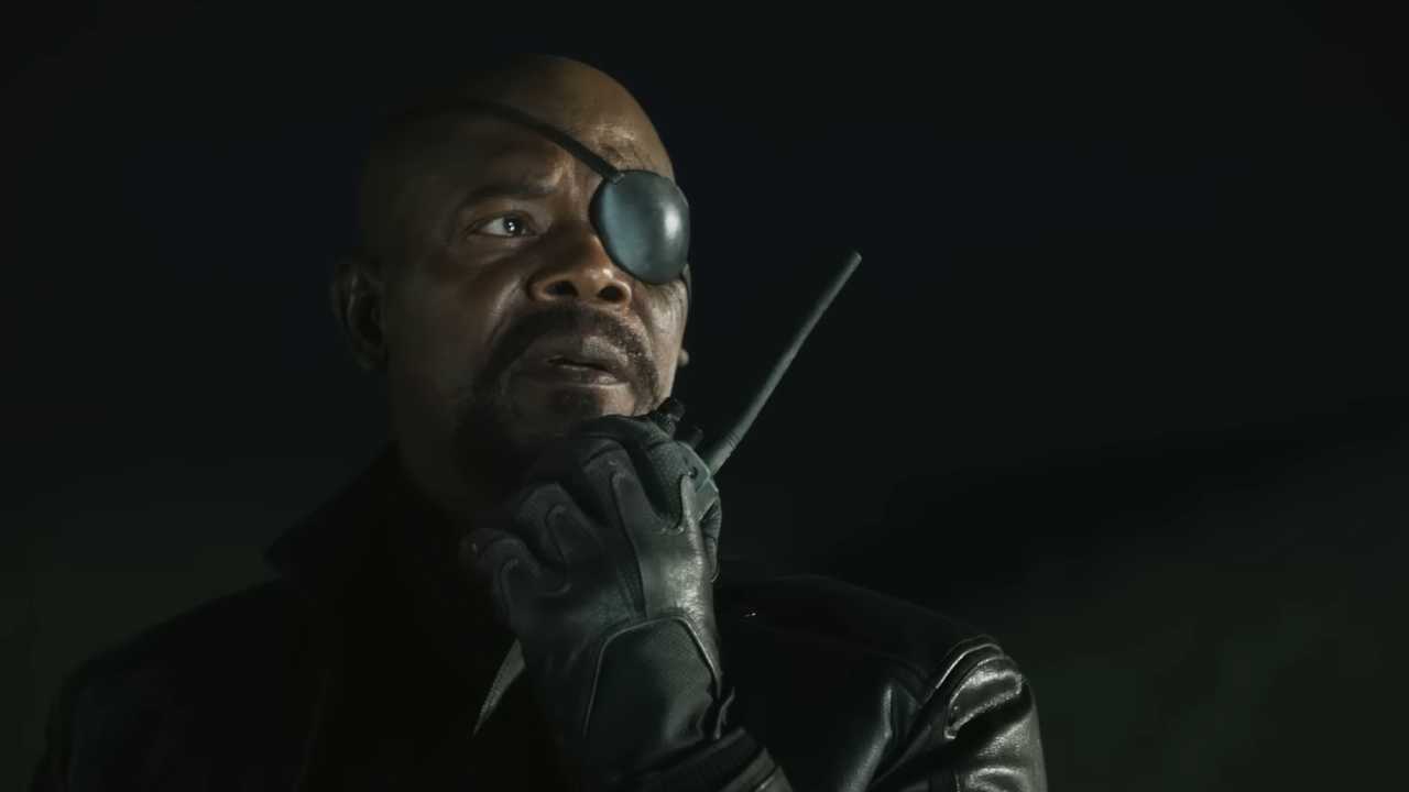 Nick Fury speaking into a radio