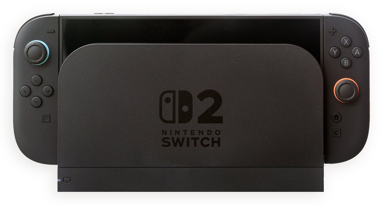A Nintendo Switch 2 console sitting in its dock