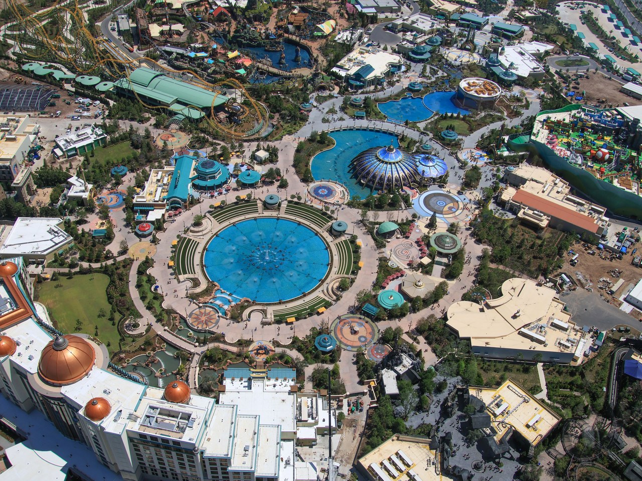 An aerial view of Celestial Park at Universal Epic Universe