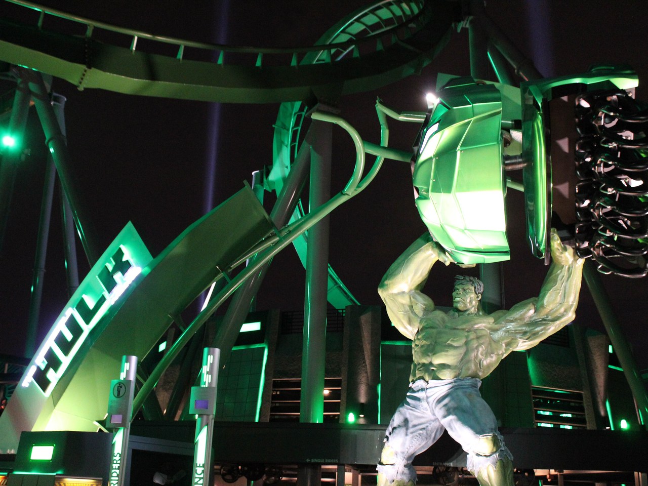 The green track of The Incredible Hulk Coaster at Islands of Adventure