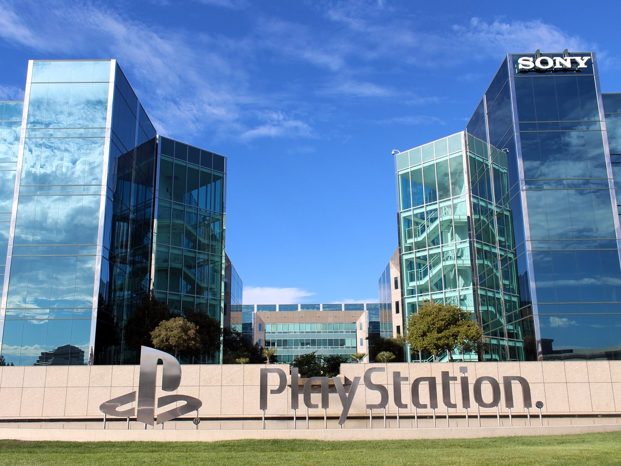 Sony Interactive Entertainment headquarters in San Mateo, California, with a PlayStation sign out front